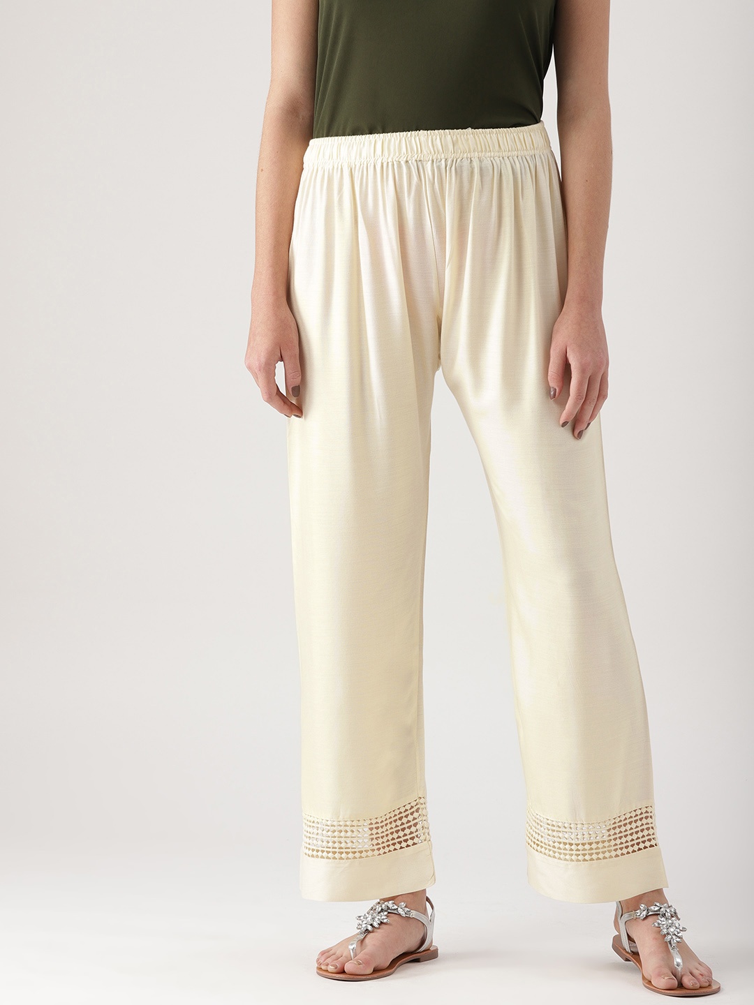 

Libas Women Off-White Solid Straight Palazzos