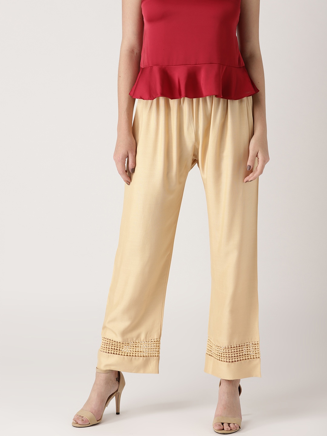 

Libas Women Beige Solid Straight Palazzos