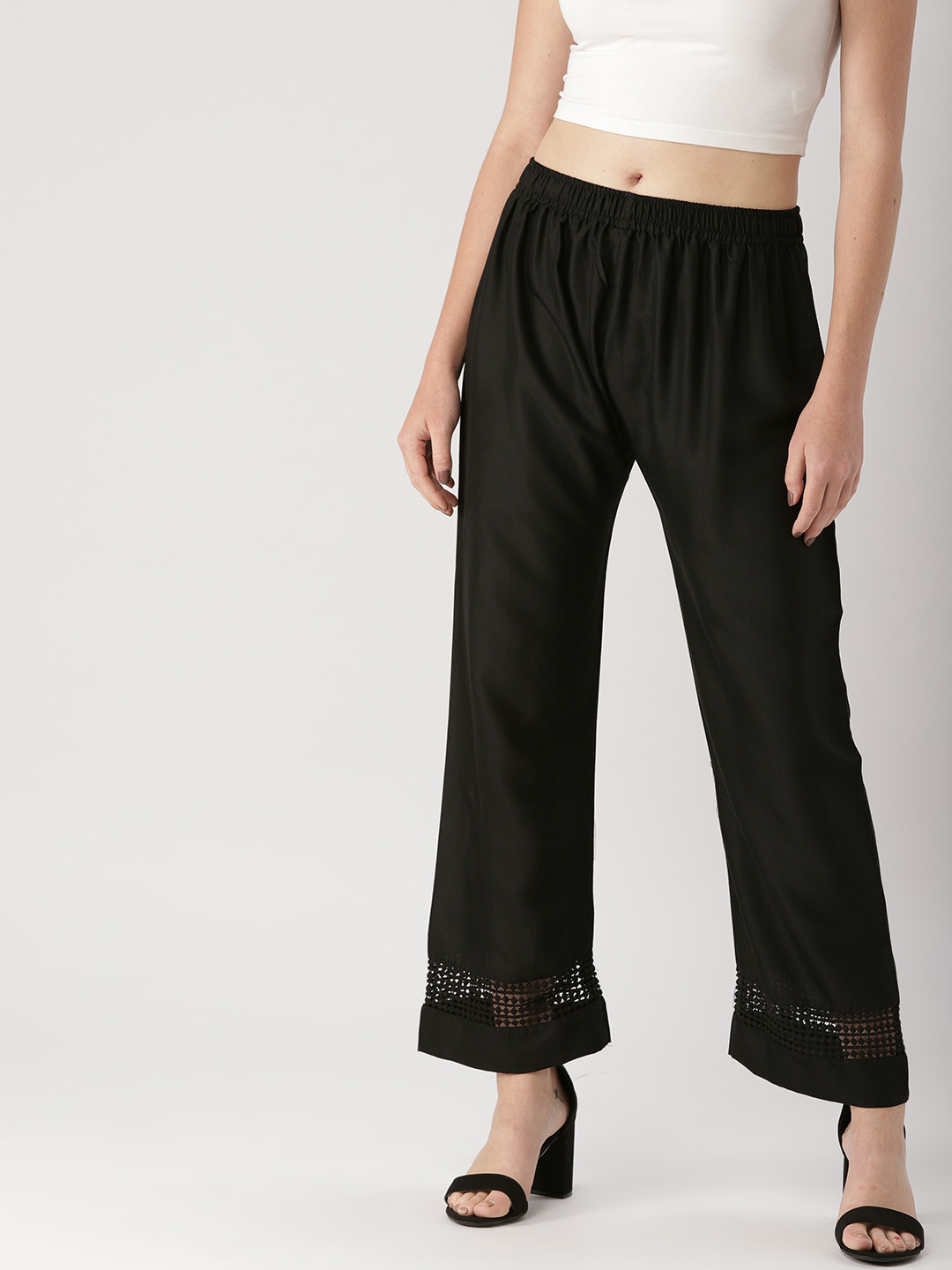 

Libas Women Black Straight Hem Design Palazzos