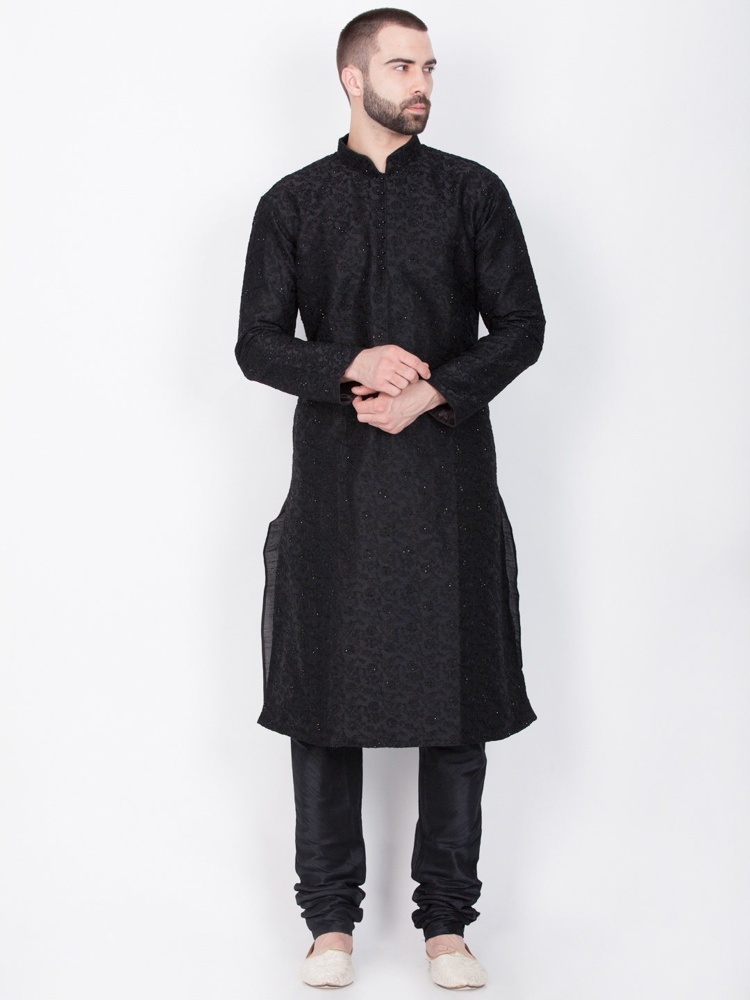 

Sanwara Men Black Self Design Kurta with Churidar