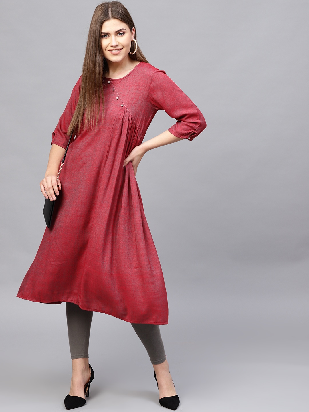 

Shree Women Maroon Solid Pleated A-Line Kurta