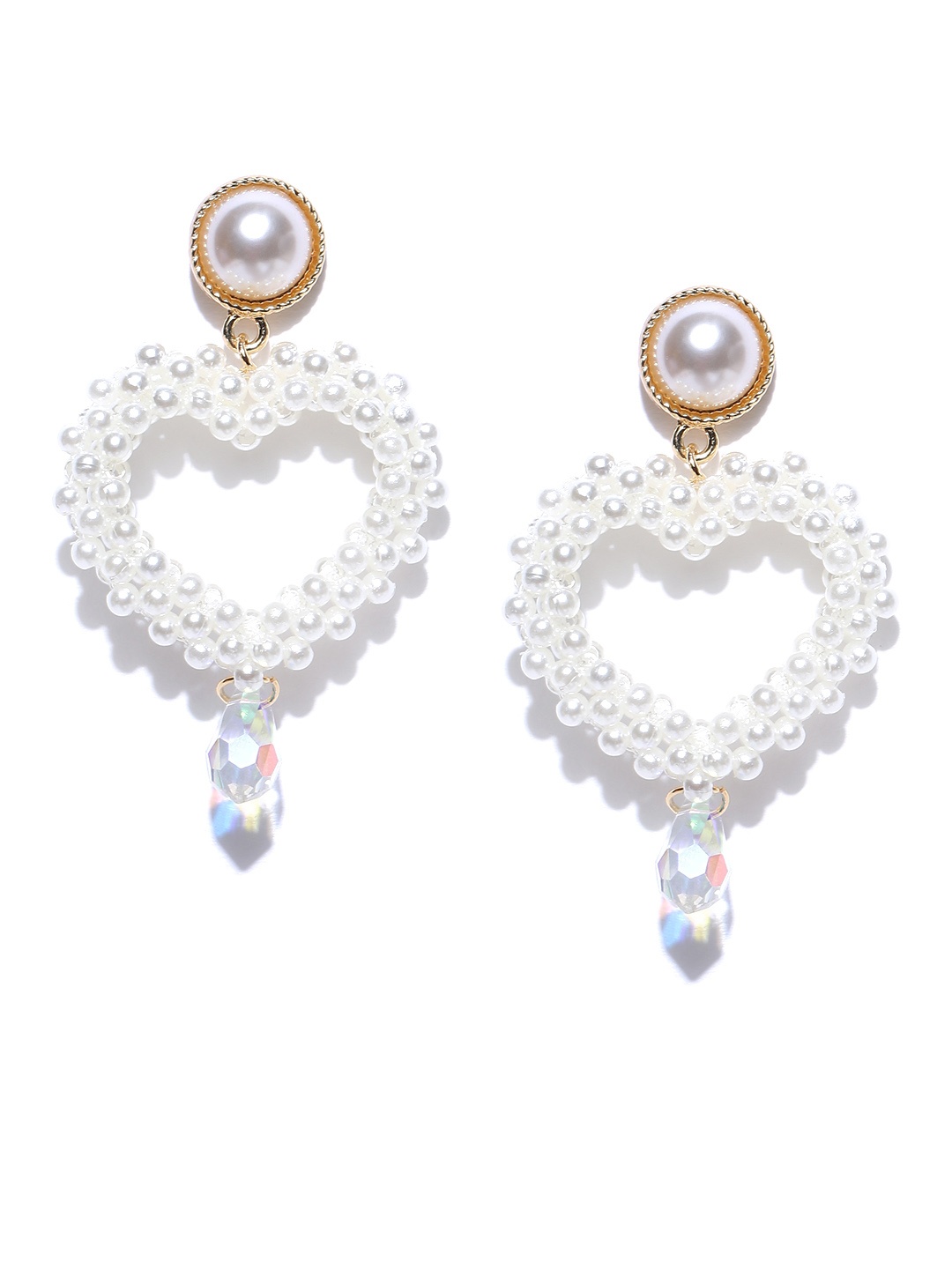 

Jewels Galaxy White Gold-Plated Heart Shaped Drop Earrings