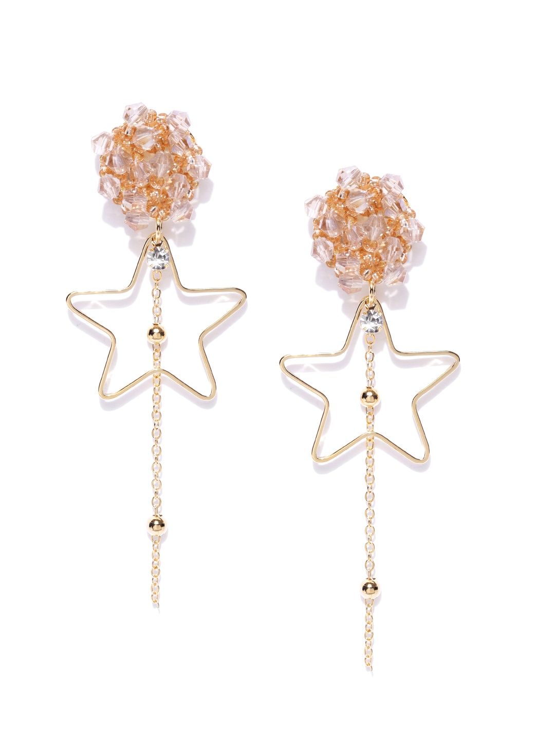 

Jewels Galaxy Beige Gold-Plated Star Shaped Drop Earrings