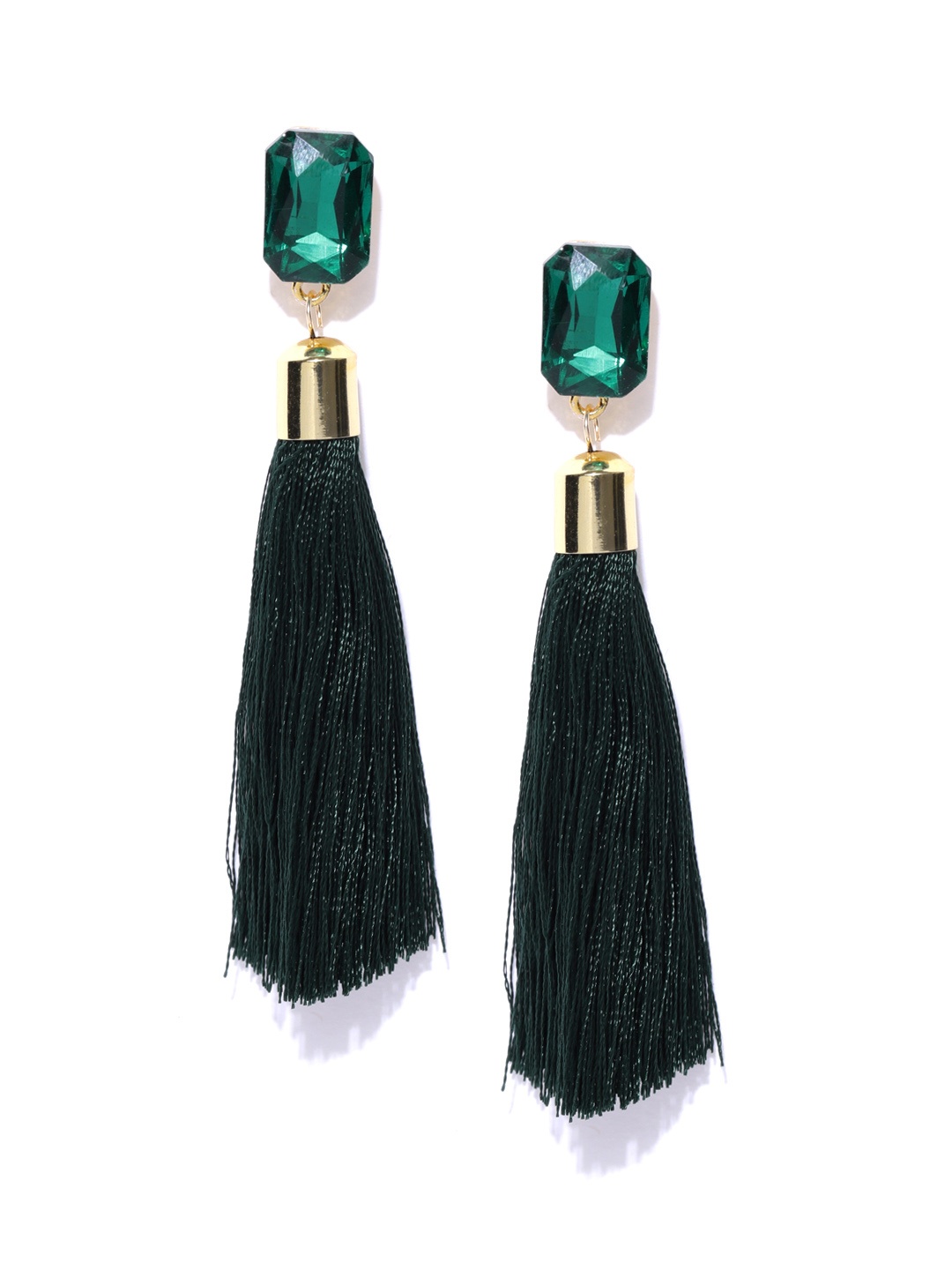 

Jewels Galaxy Green Tasselled Contemporary Drop Earrings