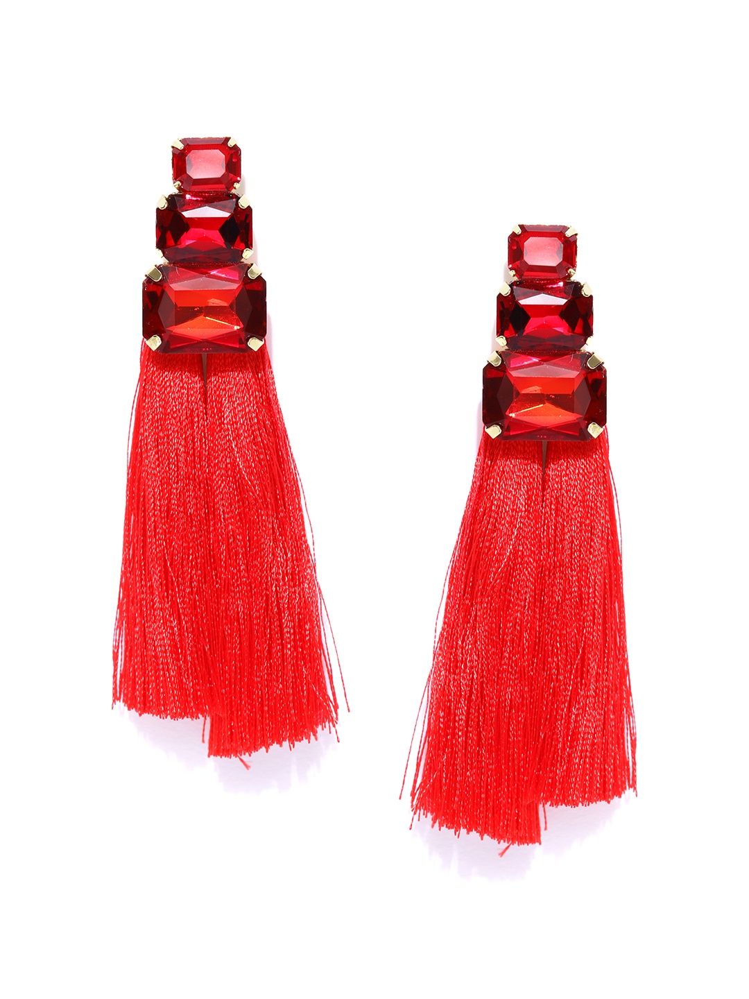 

Jewels Galaxy Red Tasselled Contemporary Drop Earrings