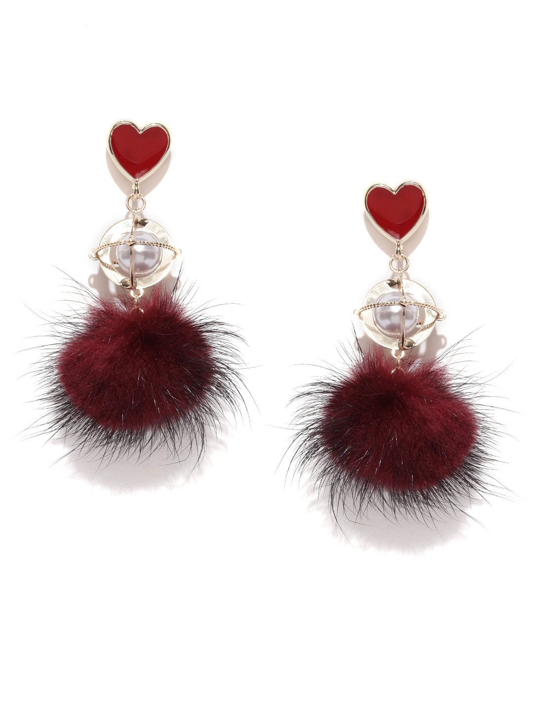 

Jewels Galaxy Burgundy Gold-Plated Enamelled Contemporary Drop Earrings