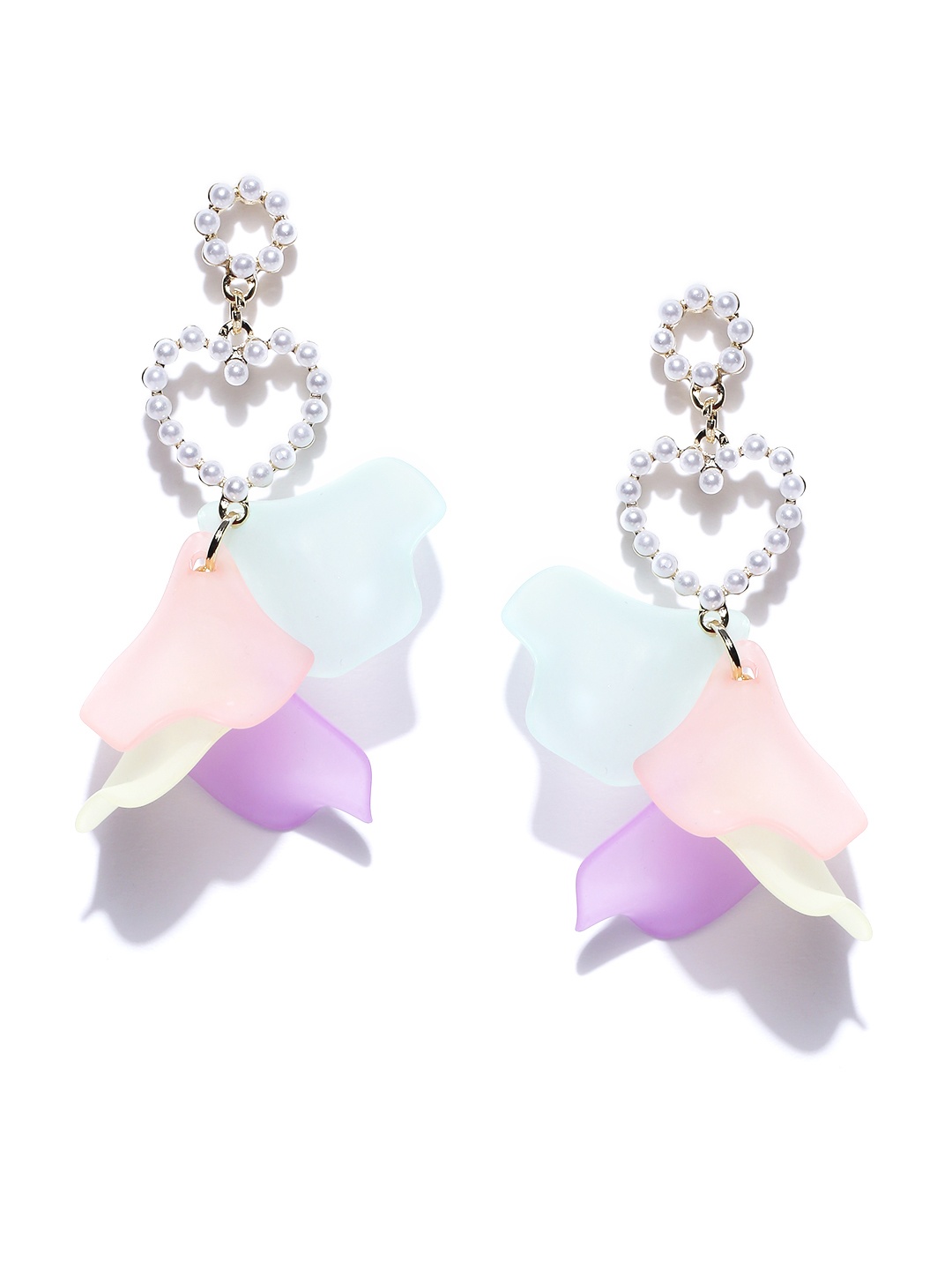 

Jewels Galaxy Peach-Coloured & Purple Gold-Plated Contemporary Drop Earrings