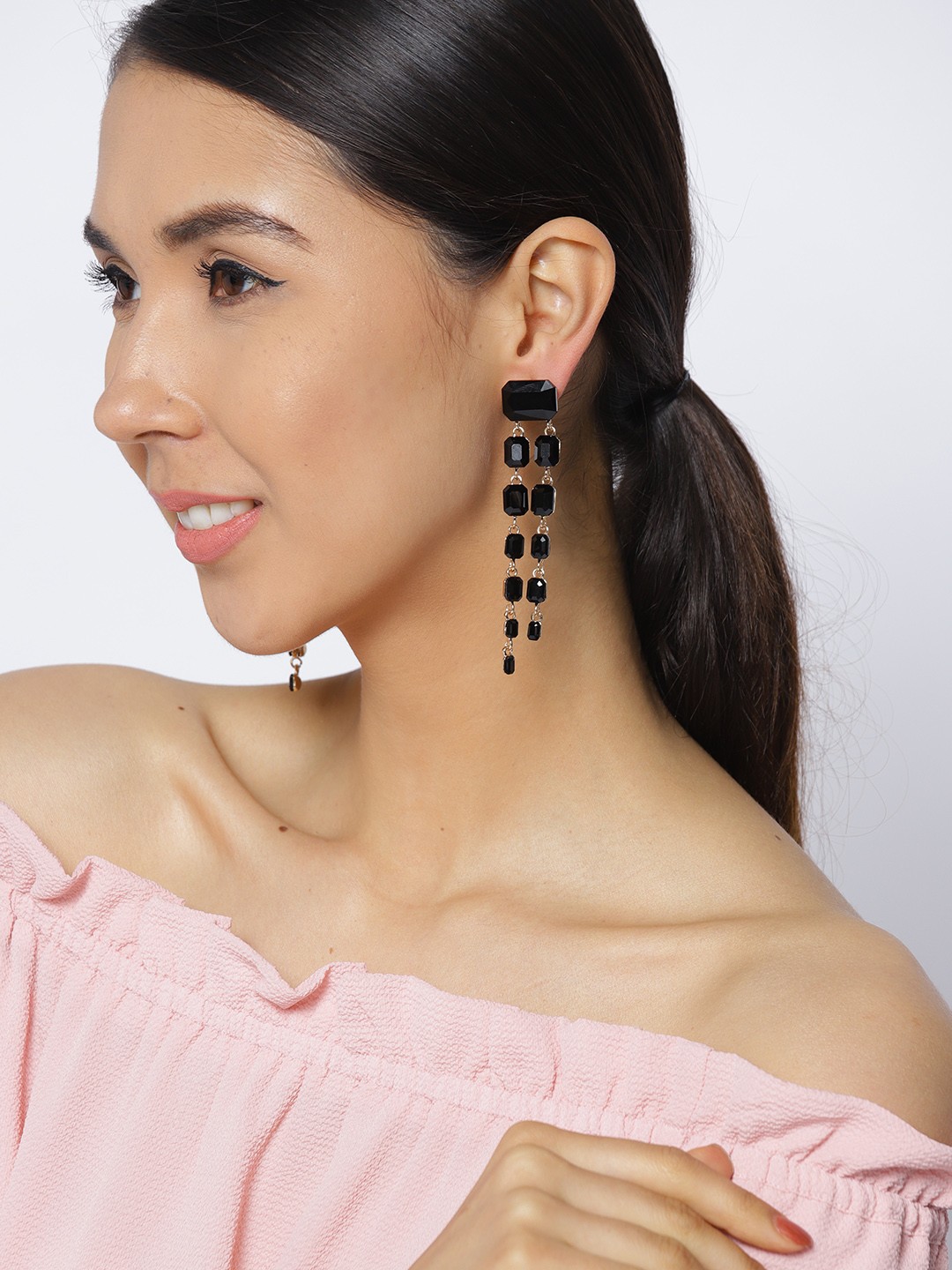 

Jewels Galaxy Black Gold-Plated Geometric Drop Earrings