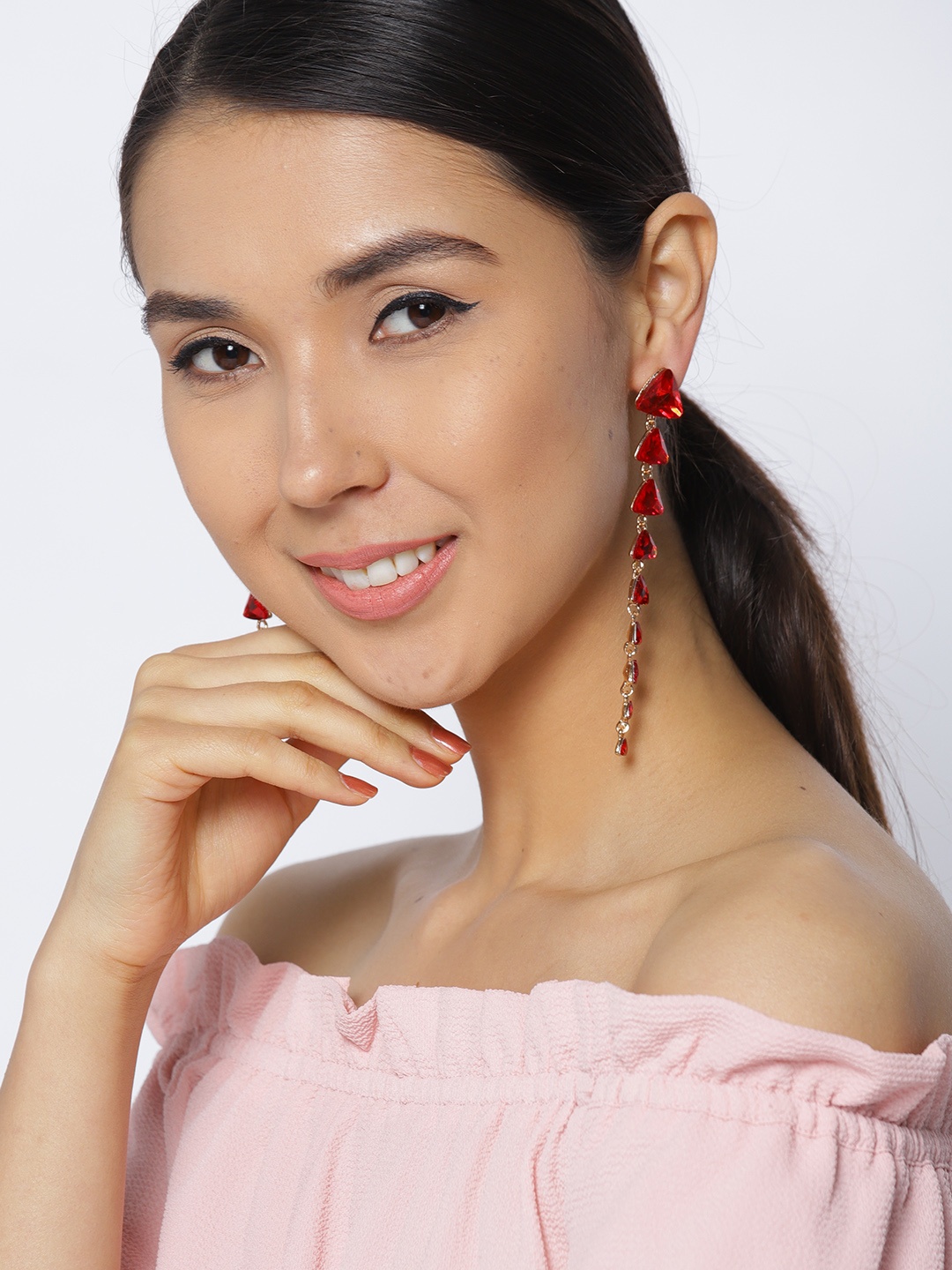 

Jewels Galaxy Red Gold-Plated Triangular Drop Earrings