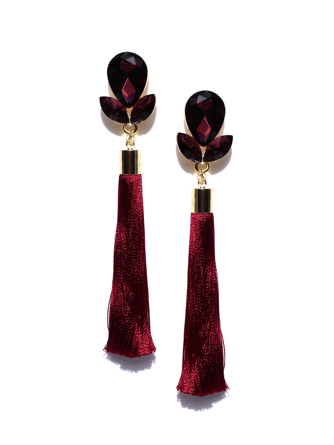 

Jewels Galaxy Maroon Gold-Plated Tasseled Contemporary Drop Earrings