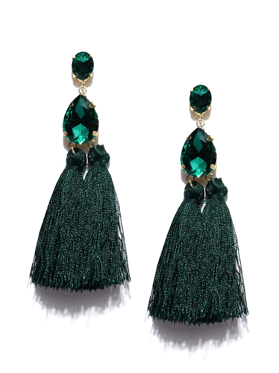 

Jewels Galaxy Green Gold-Plated Tasseled Contemporary Drop Earrings