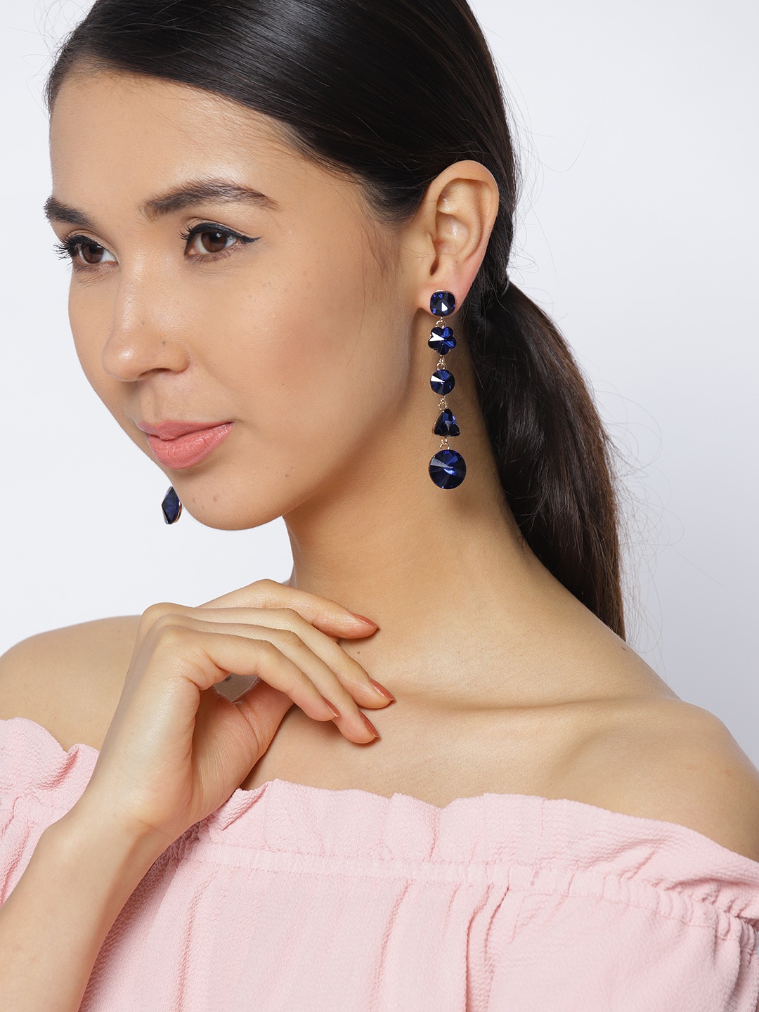 

Jewels Galaxy Navy Gold-Plated Geometric Drop Earrings, Blue