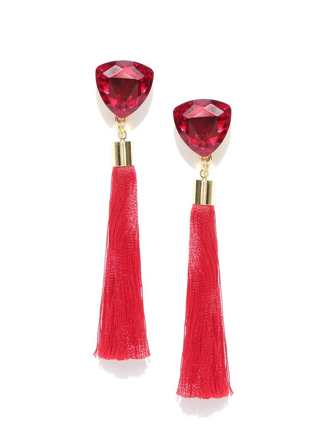 

Jewels Galaxy Red Gold-Plated Tasseled Contemporary Drop Earrings