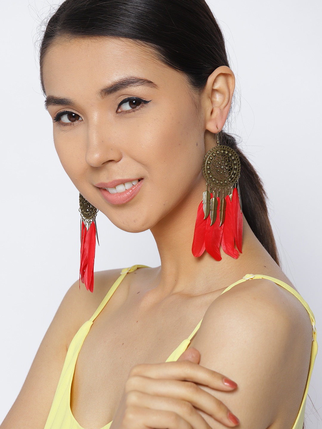

Jewels Galaxy Red Antique Gold-Plated Contemporary Drop Earrings