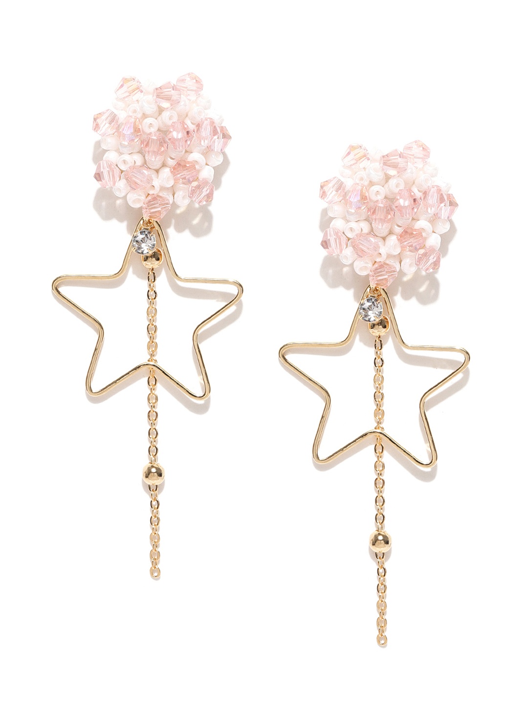 

Jewels Galaxy Peach-Coloured & White Gold-Plated Star-Shaped Drop Earrings