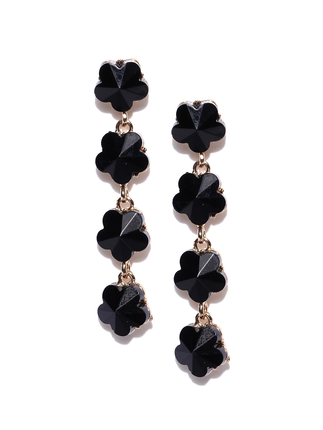 

Jewels Galaxy Black Gold-Plated Stone-Studded Floral Drop Earrings