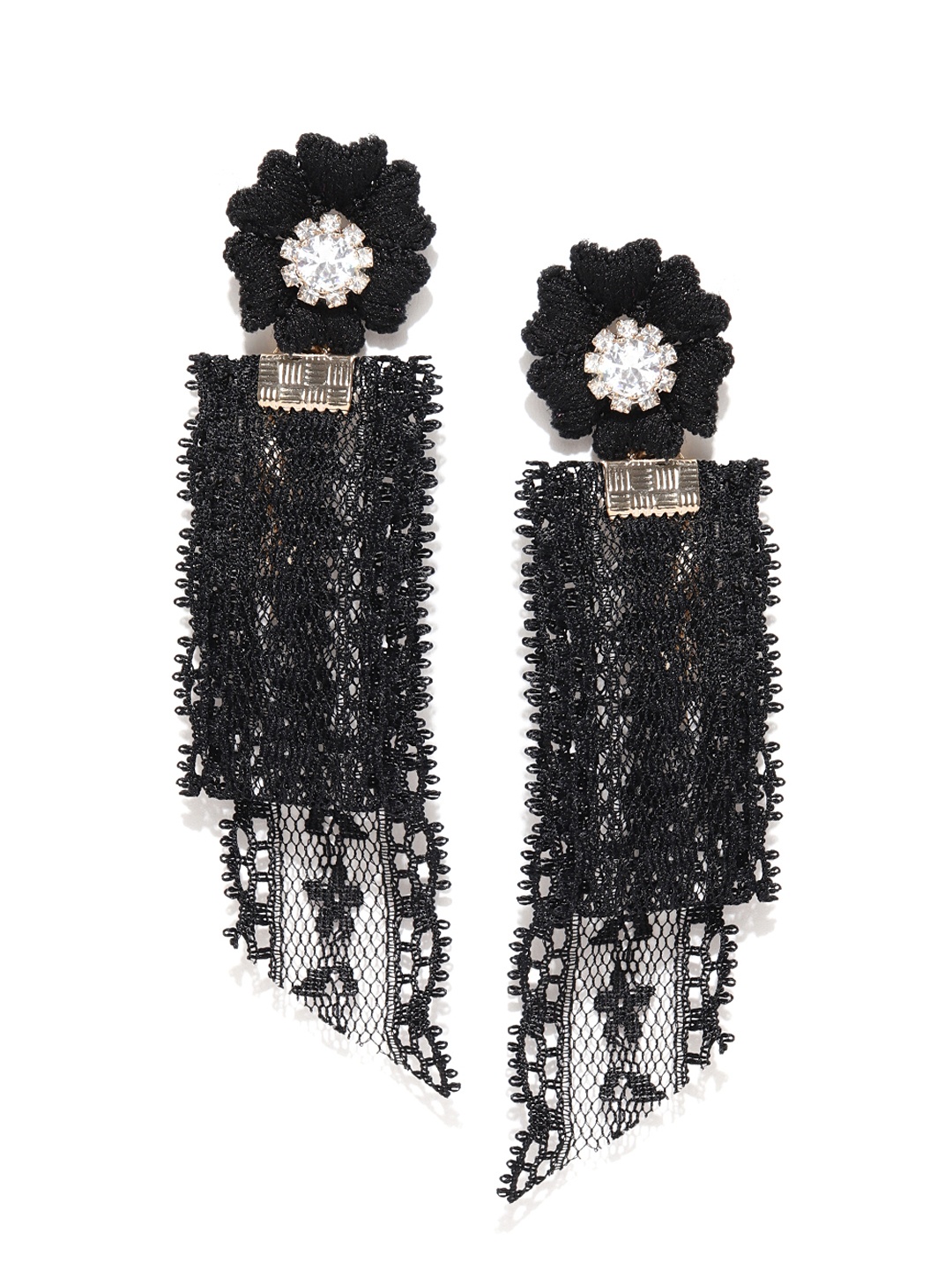 

Jewels Galaxy Black Gold-Plated Contemporary Stone-Studded Ear Jackets