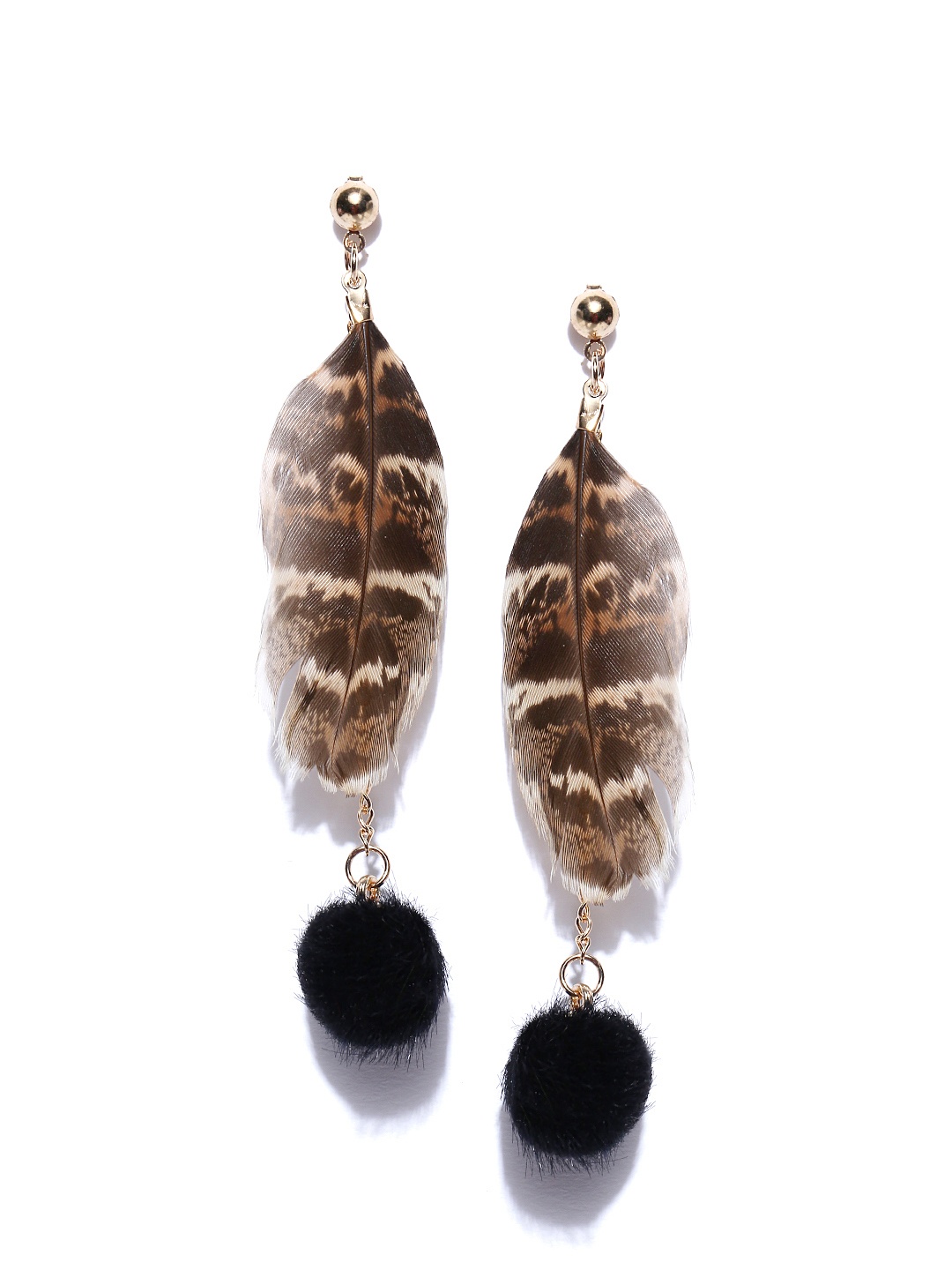 

Jewels Galaxy Black & Brown Gold-Plated Feather Shaped Drop Earrings