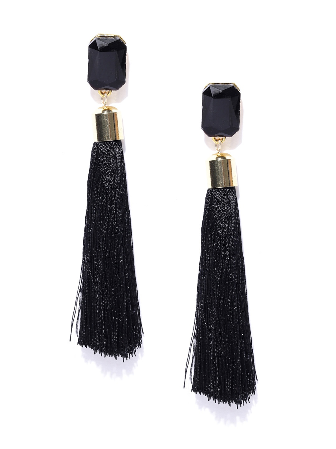 

Jewels Galaxy Black Gold-Plated Tasselled Drop Earrings