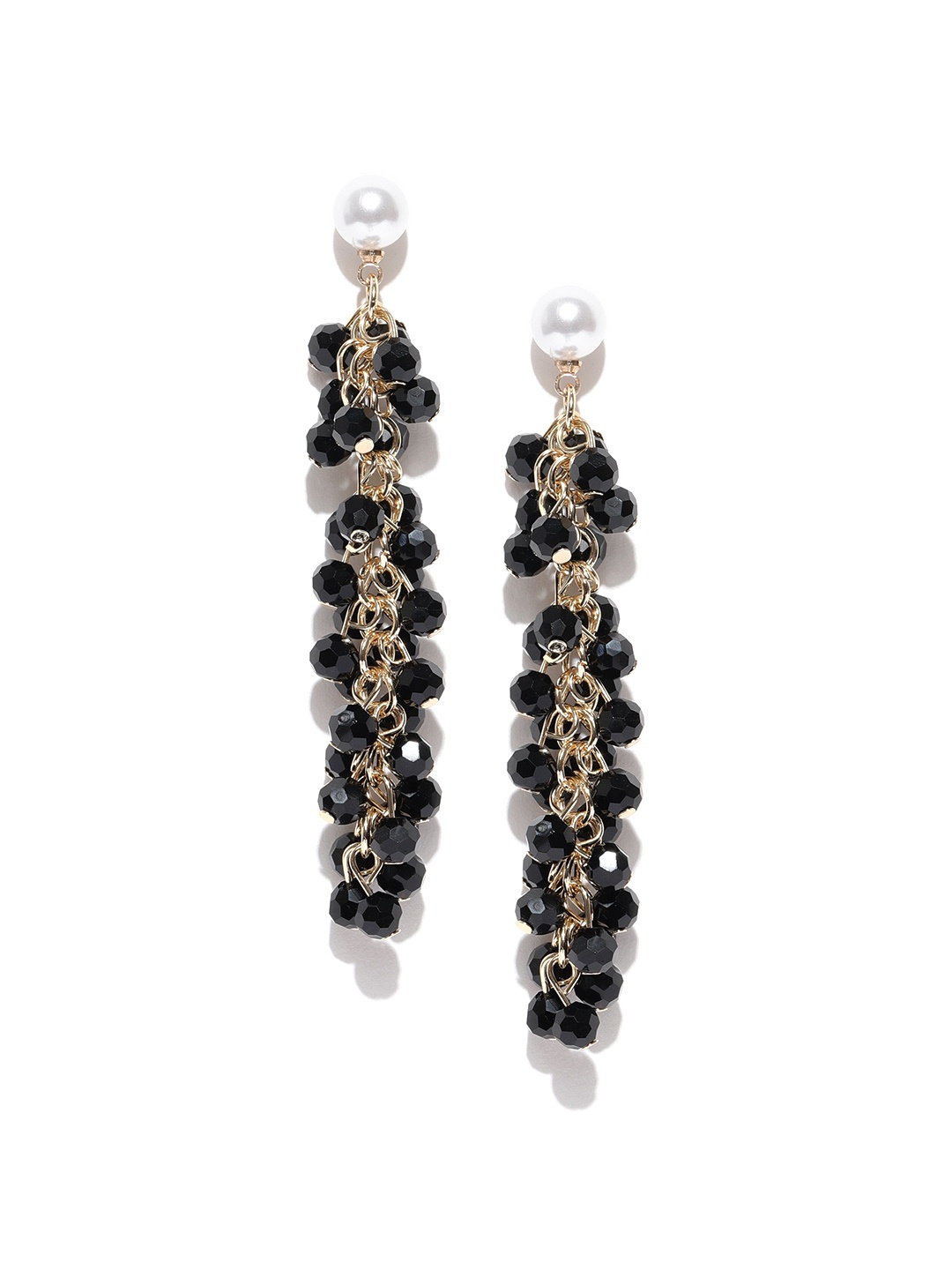 

Jewels Galaxy Black Gold-Plated Beaded Contemporary Drop Earrings