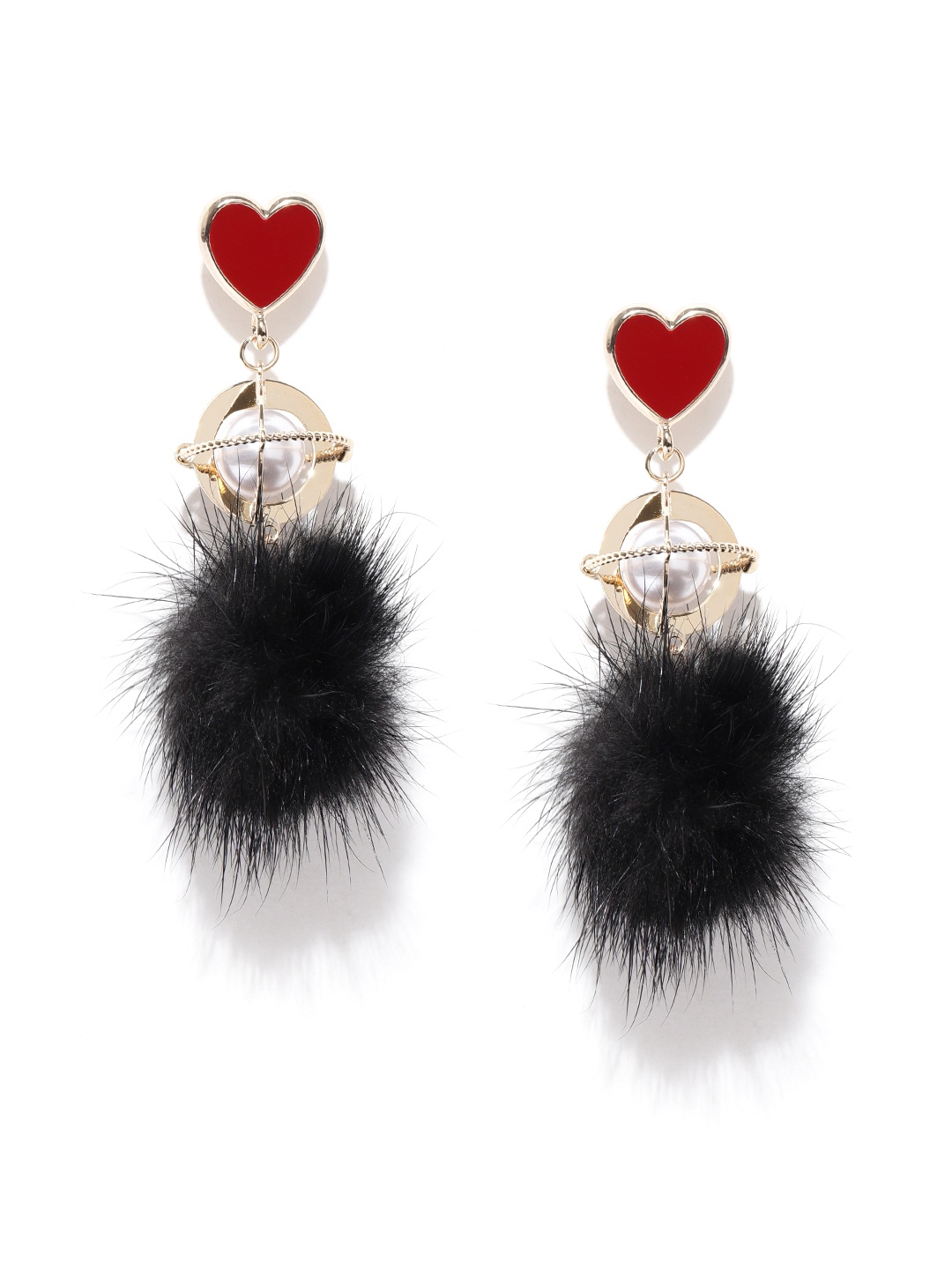 

Jewels Galaxy Black & Red Gold-Plated Enamelled Contemporary Drop Earrings