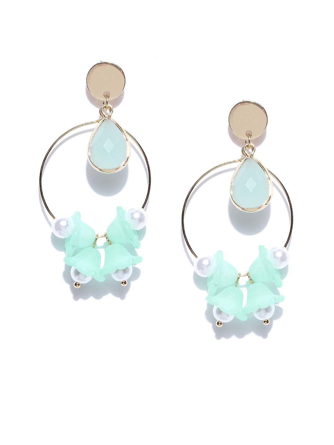 

Jewels Galaxy Mint Green & Off-White Contemporary Drop Earrings, Gold