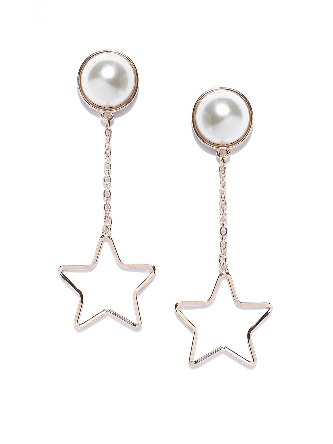

Jewels Galaxy Off-White Gold-Plated Geometric Drop Earrings