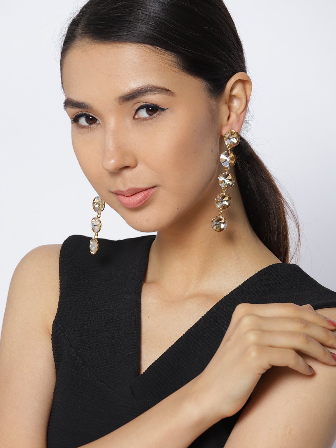 

Jewels Galaxy Gold-Plated Stone-Studded Circular Drop Earrings