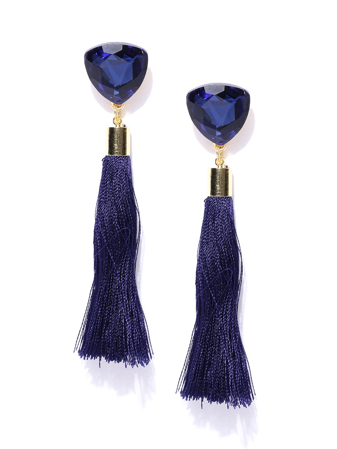 

Jewels Galaxy Navy Gold-Plated Tasseled Contemporary Drop Earrings, Navy blue