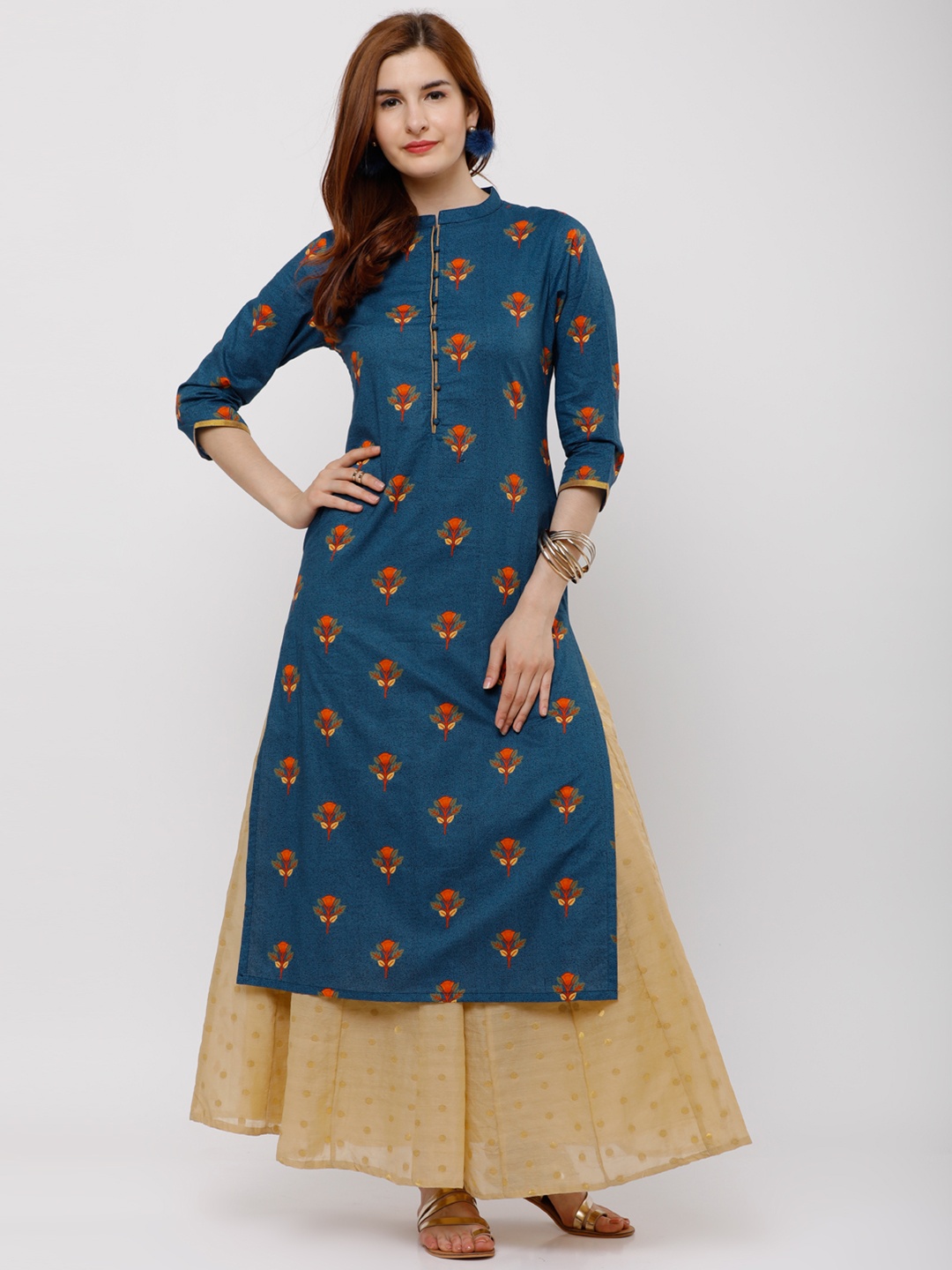 

Vishudh Women Teal Printed Straight Kurta