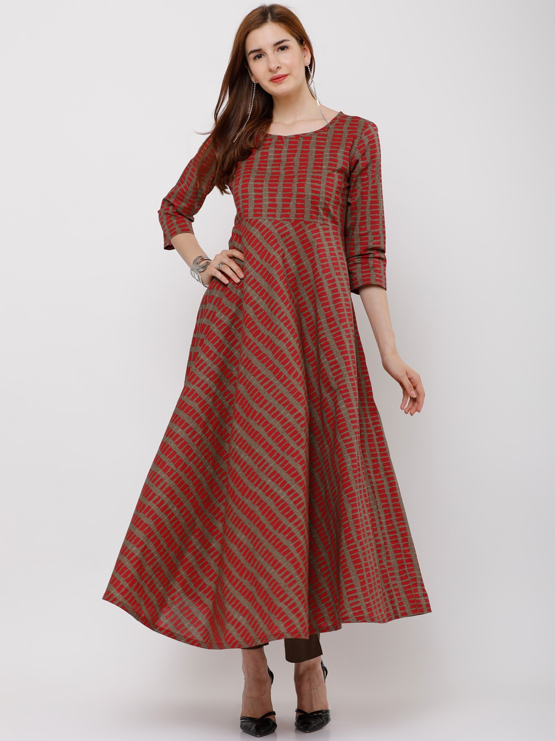 

Vishudh Women Red & Brown Printed Anarkali Kurta