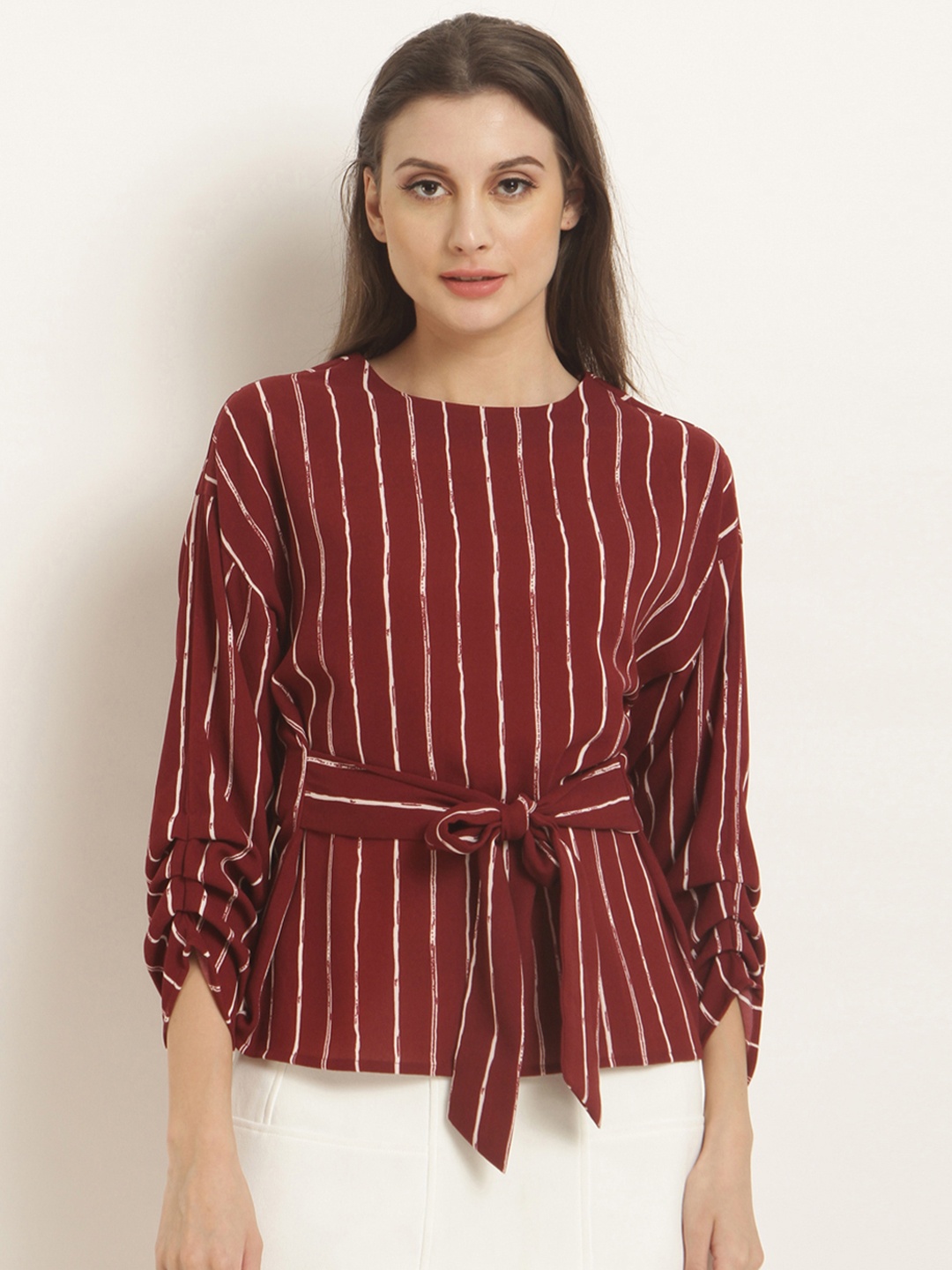 

RARE Women Maroon Striped Top
