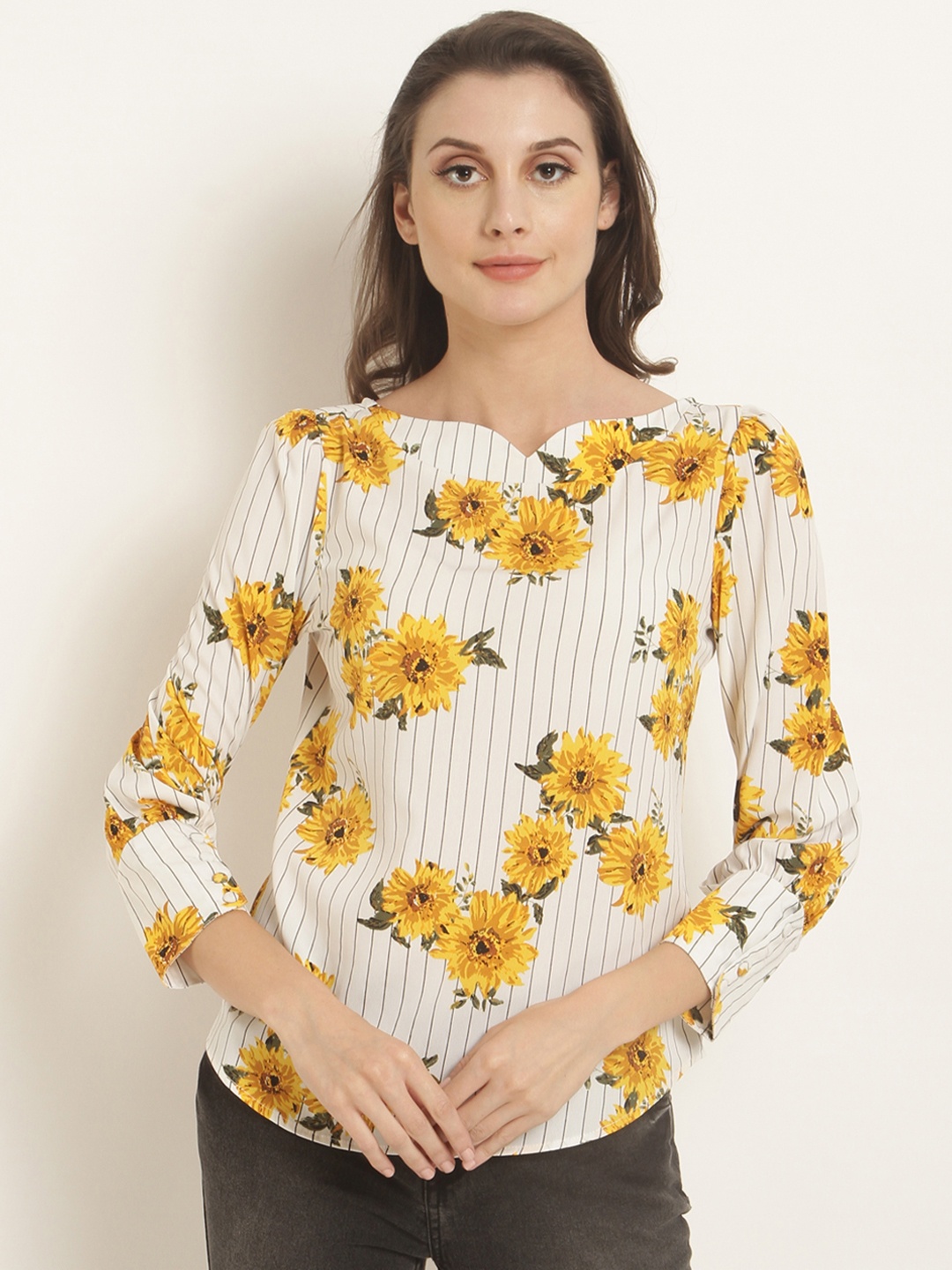 

RARE Women White Floral Printed Top