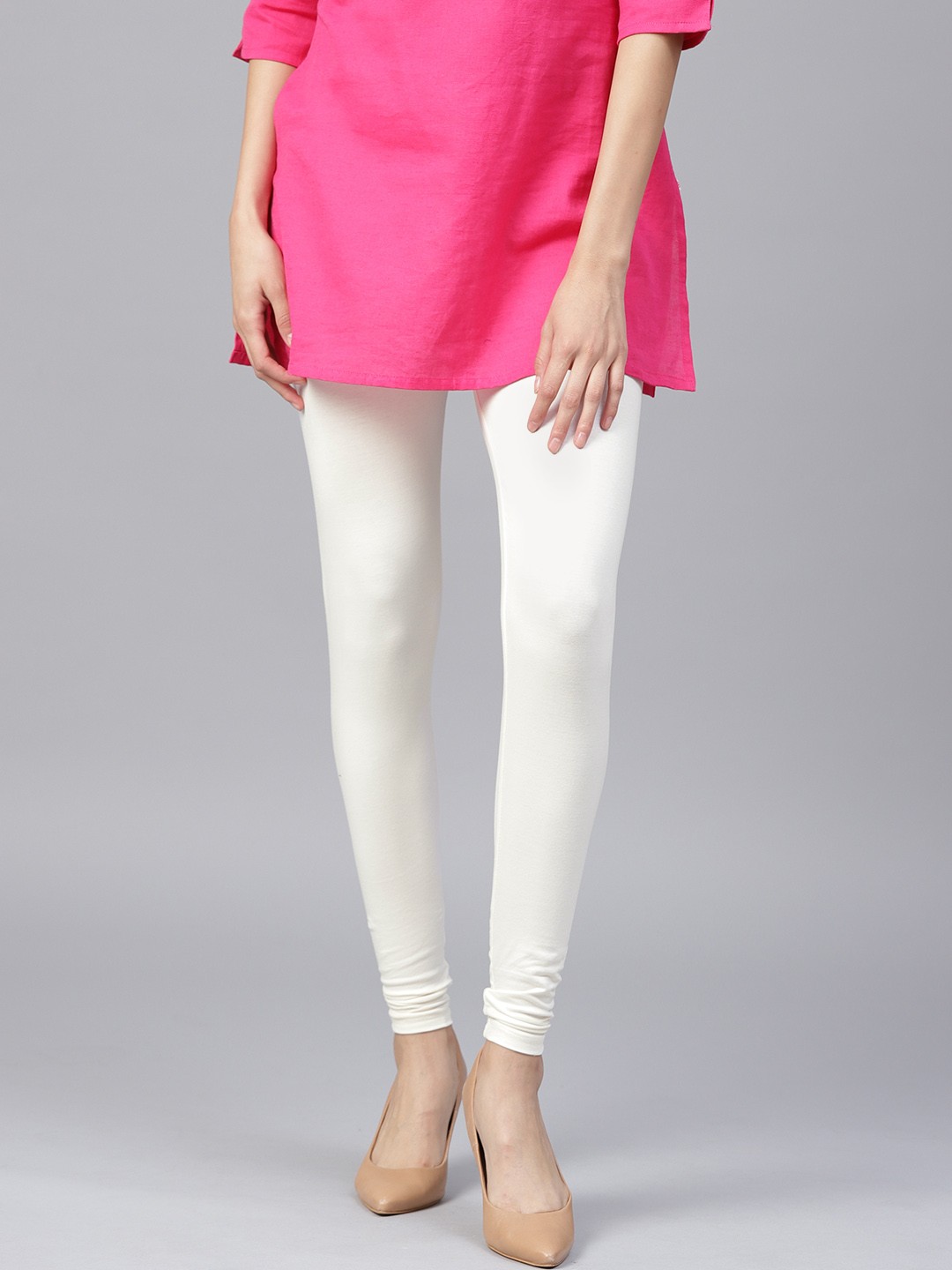 

Jaipur Kurti Women Off-White Solid Churidar Length Leggings