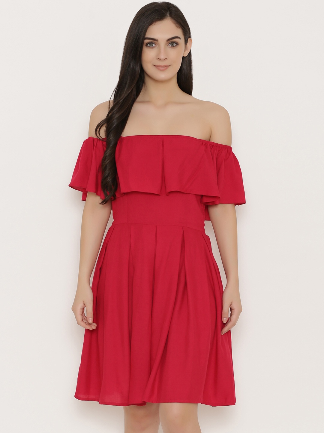 

MABISH by Sonal Jain Women Red Solid Fit and Flare Dress