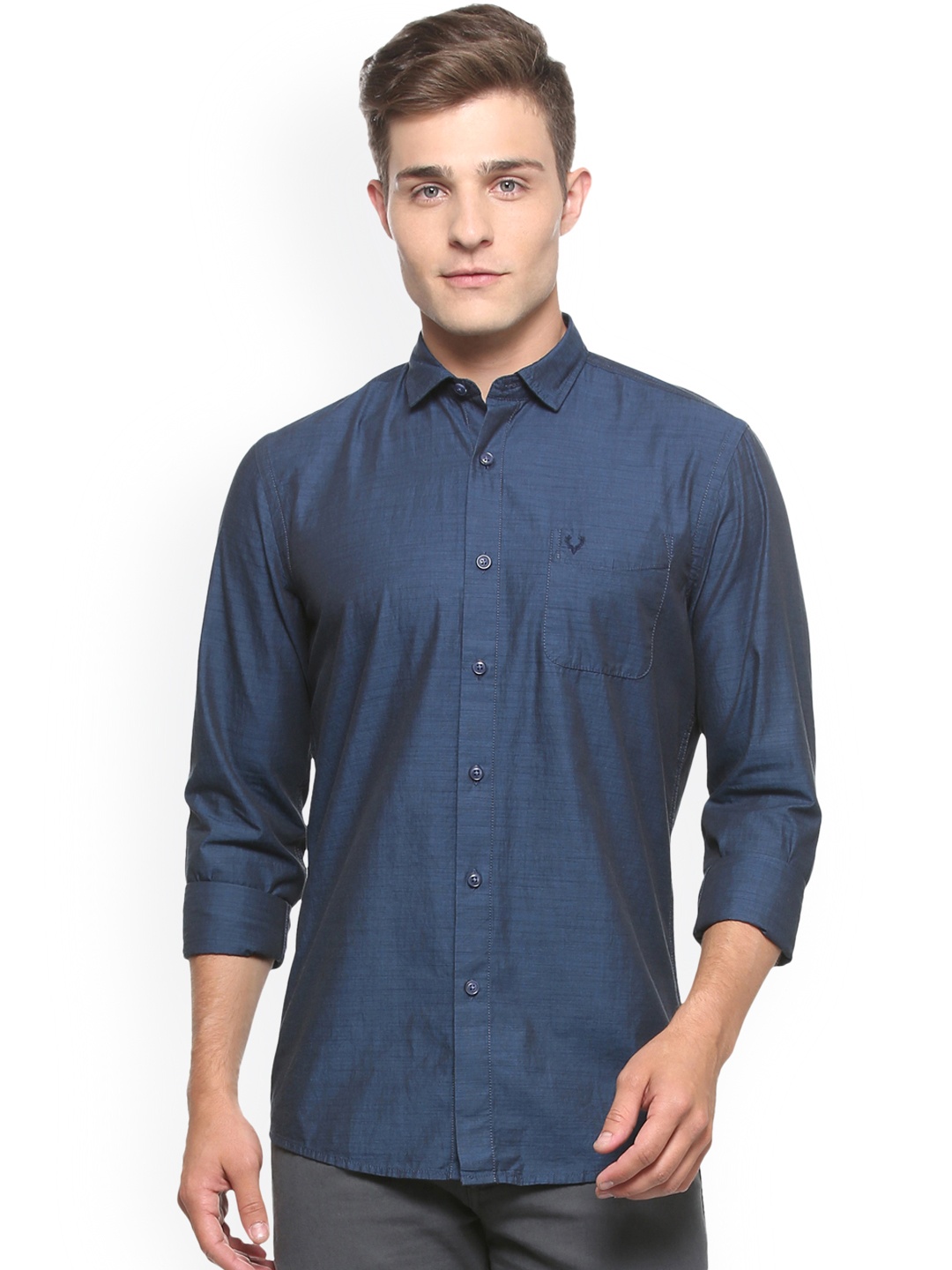 

Solly Jeans Co. Men Navy Blue Custom Regular Fit Solid Casual Shirt
