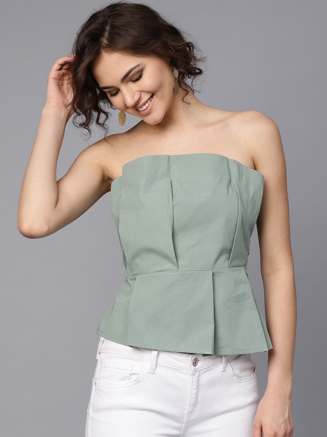 

STREET 9 Women Green Solid Tube Top