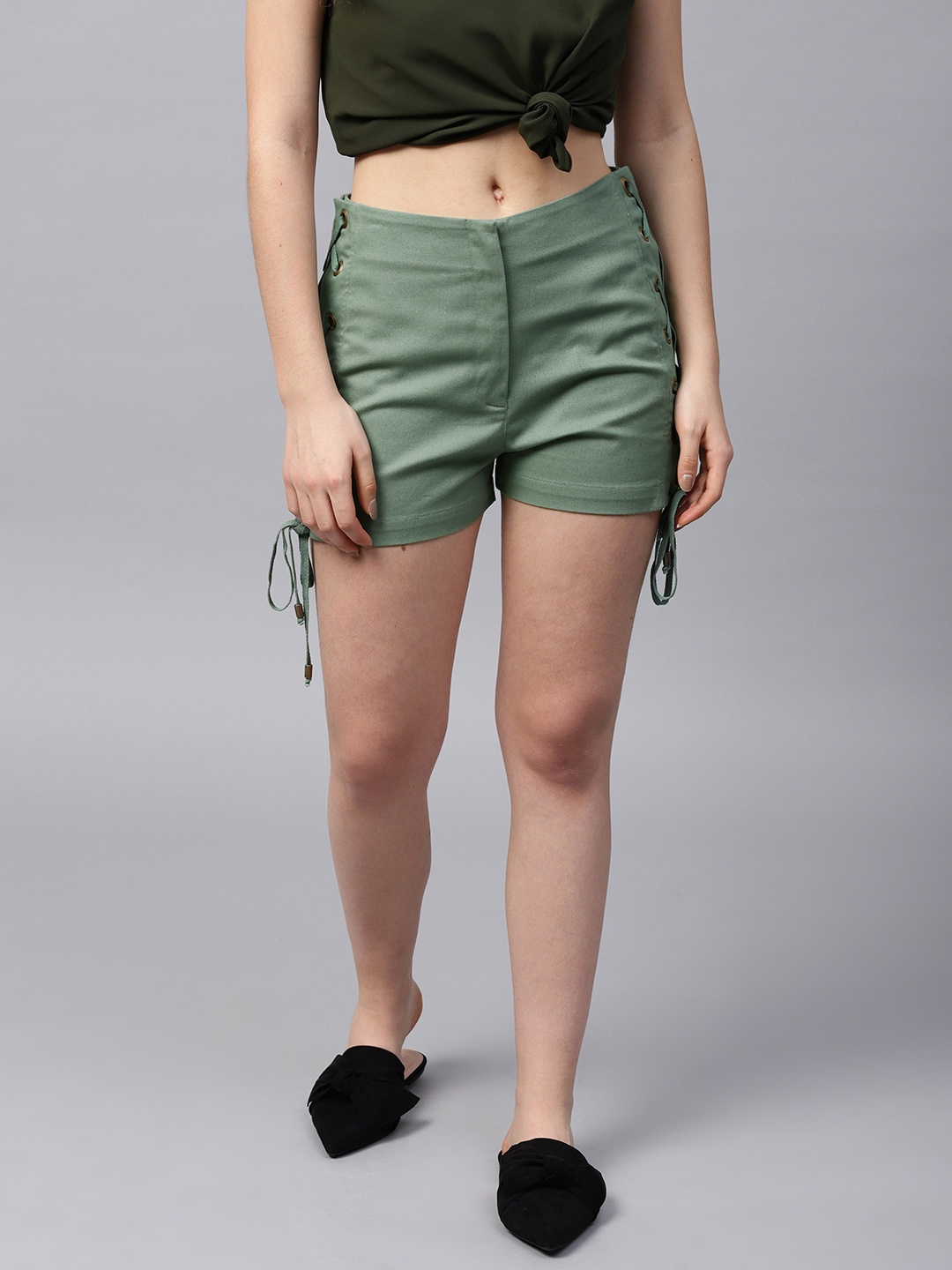 

STREET 9 Women Olive Green Solid Regular Fit Shorts