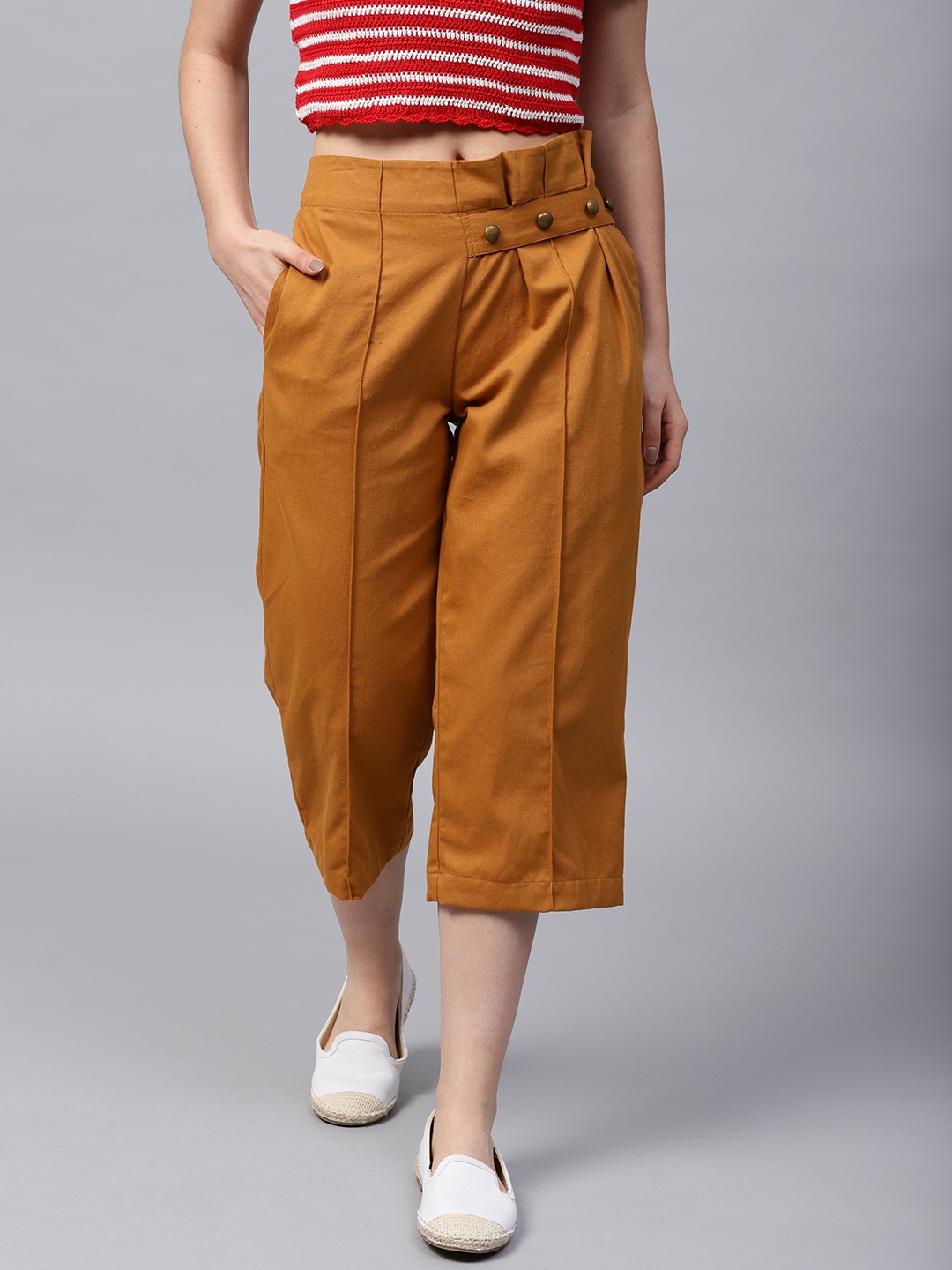 STREET 9 Women Mustard Brown Solid Loose Fit Culottes