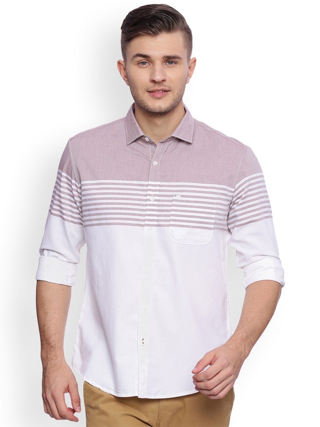 

Basics Men White Slim Fit Striped Casual Shirt