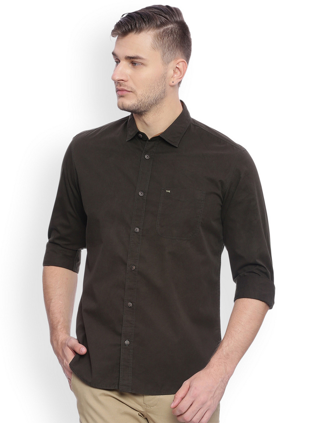 

Basics Men Brown Slim Fit Solid Casual Shirt