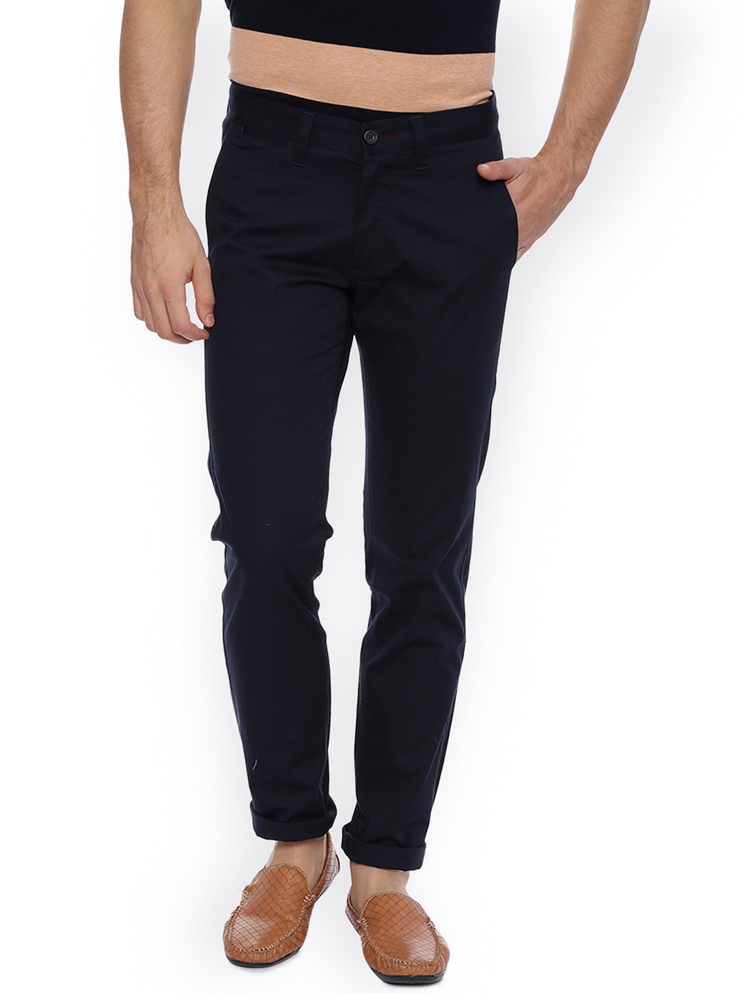 

Basics Men Navy Blue Slim Fit Solid Chinos