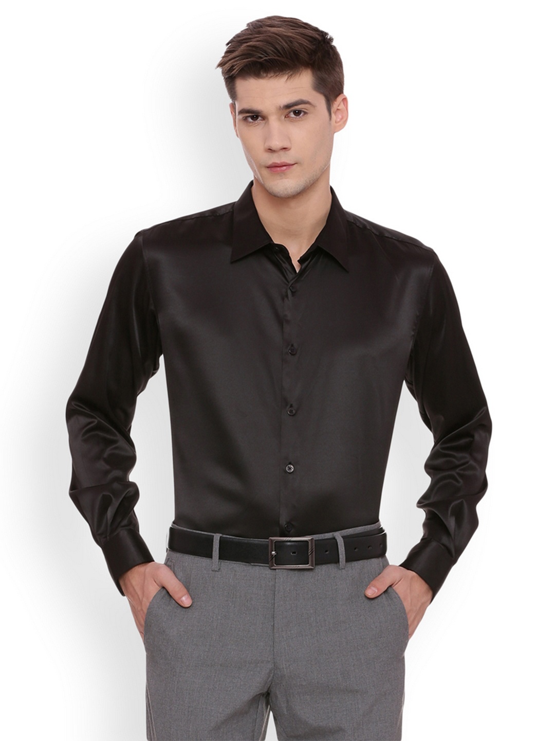 

Basics Men Black Slim Fit Solid Formal Shirt