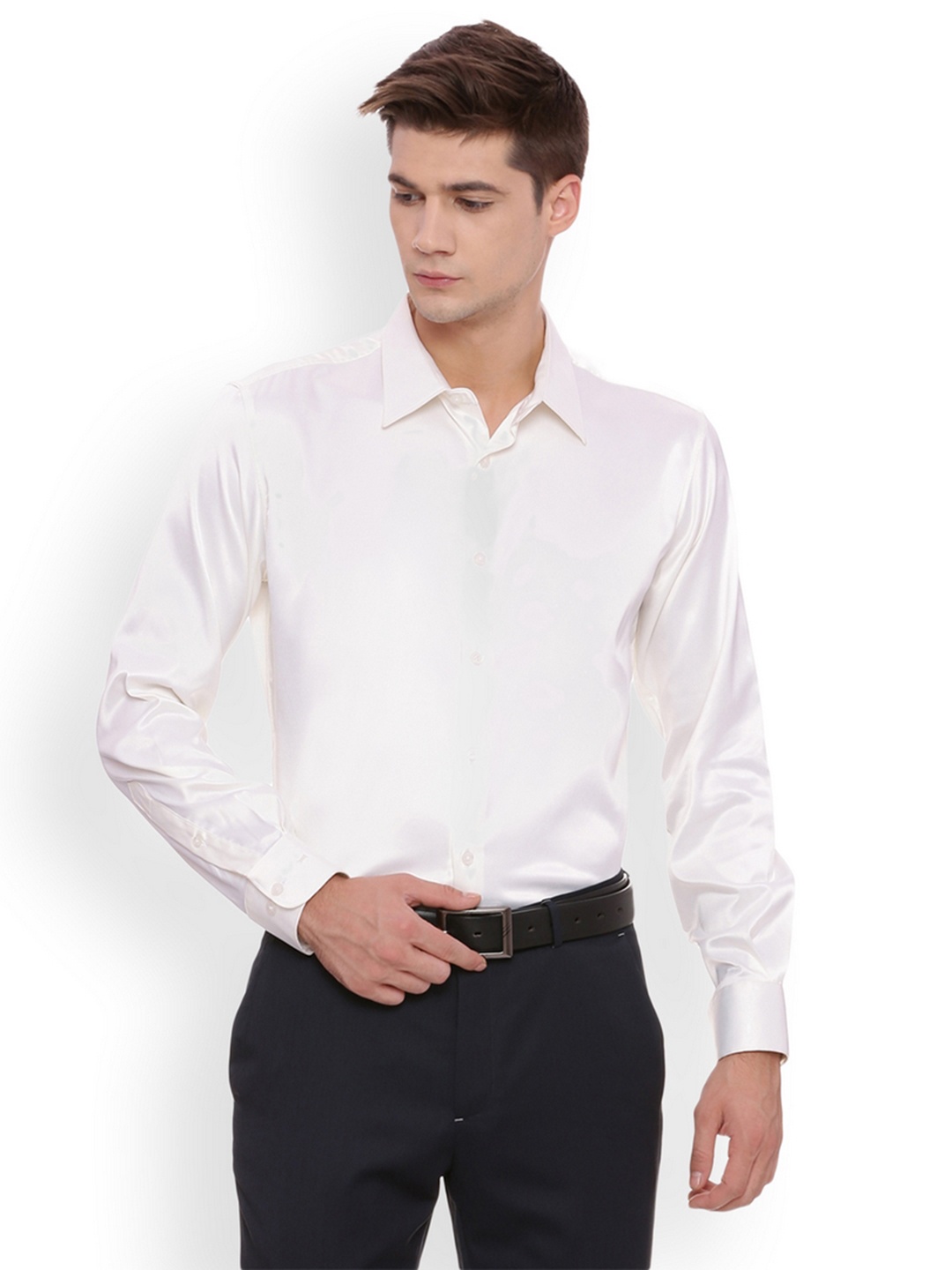 

Basics Men Cream-Coloured Slim Fit Solid Formal Shirt