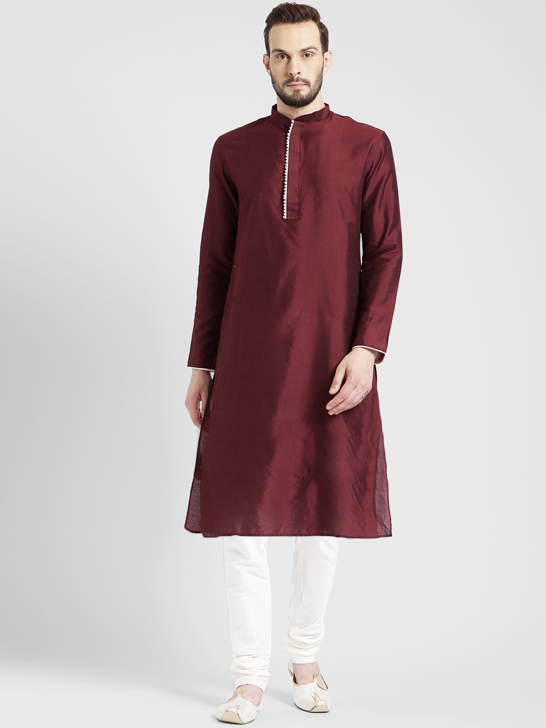 

KISAH Men Maroon & White Solid Kurta with Churidar