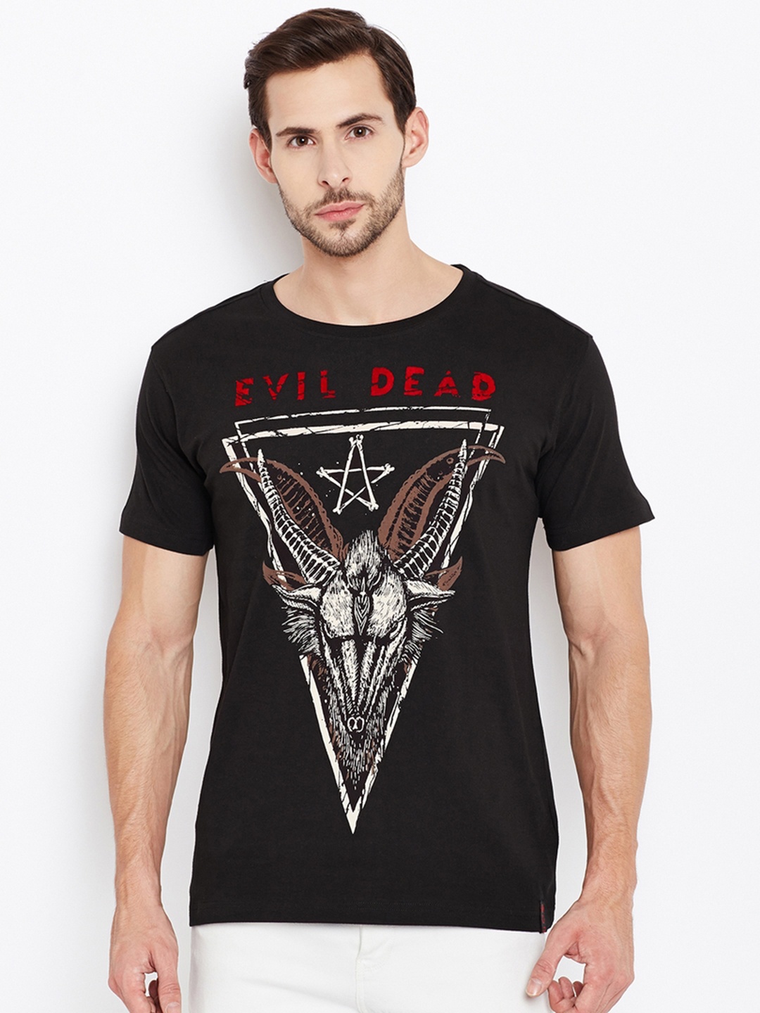 

PUNK Men Black Printed Round Neck T-shirt