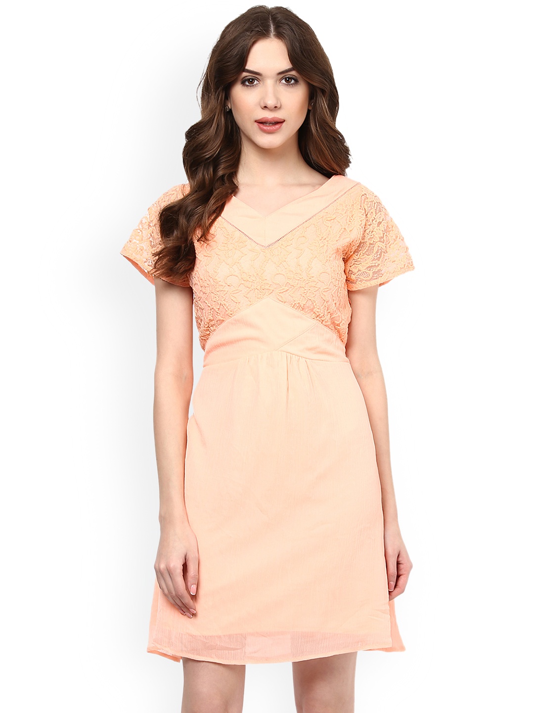 

La Zoire Women Pink Self Design Fit and Flare Dress