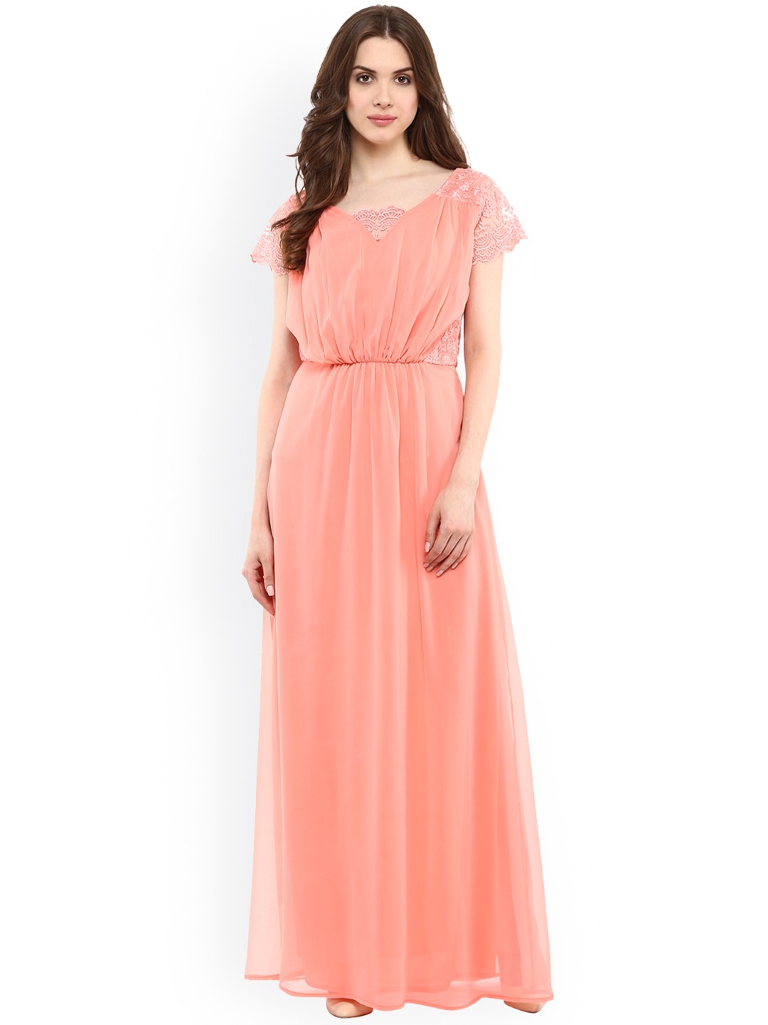 

La Zoire Women Peach-Coloured Self Design Maxi Dress