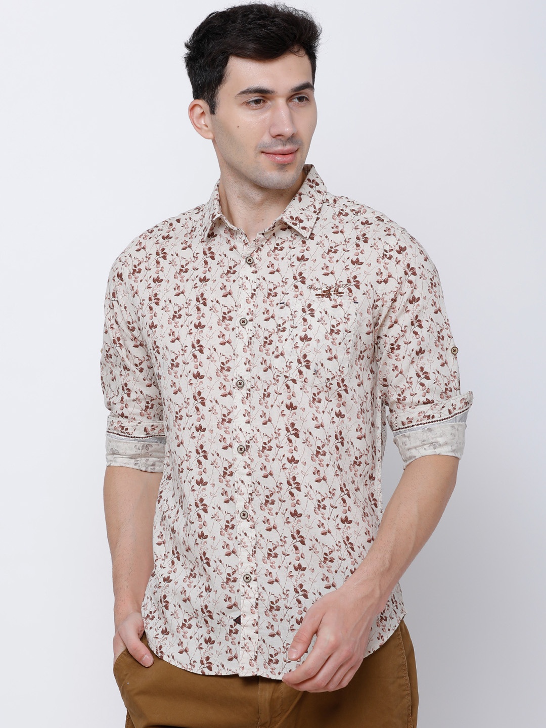 

LOCOMOTIVE Men Beige & Maroon Slim Fit Printed Casual Shirt