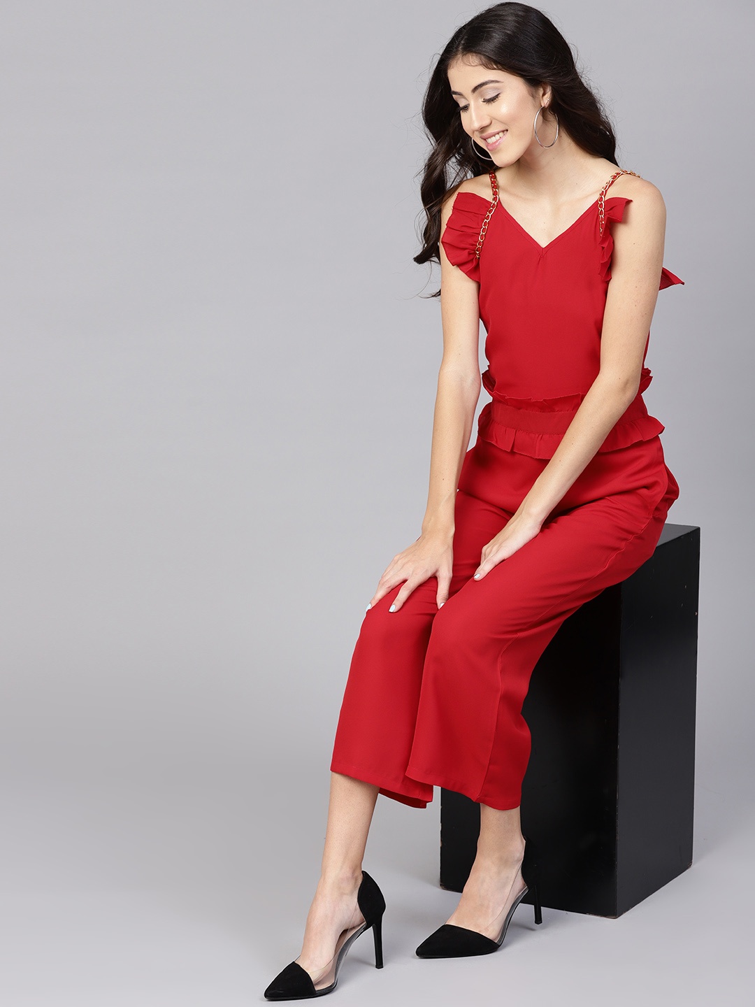 

STREET 9 Red Solid Basic Jumpsuit